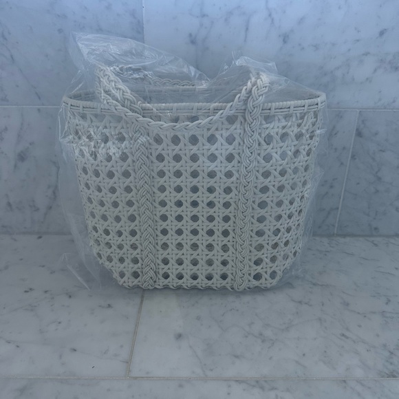 NWT Bembien small Jolene tote bag woven plastic purse white pearl - Picture 2 of 6